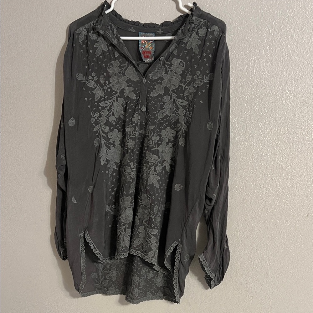 Johnny Was Charcoal Floral Blouse